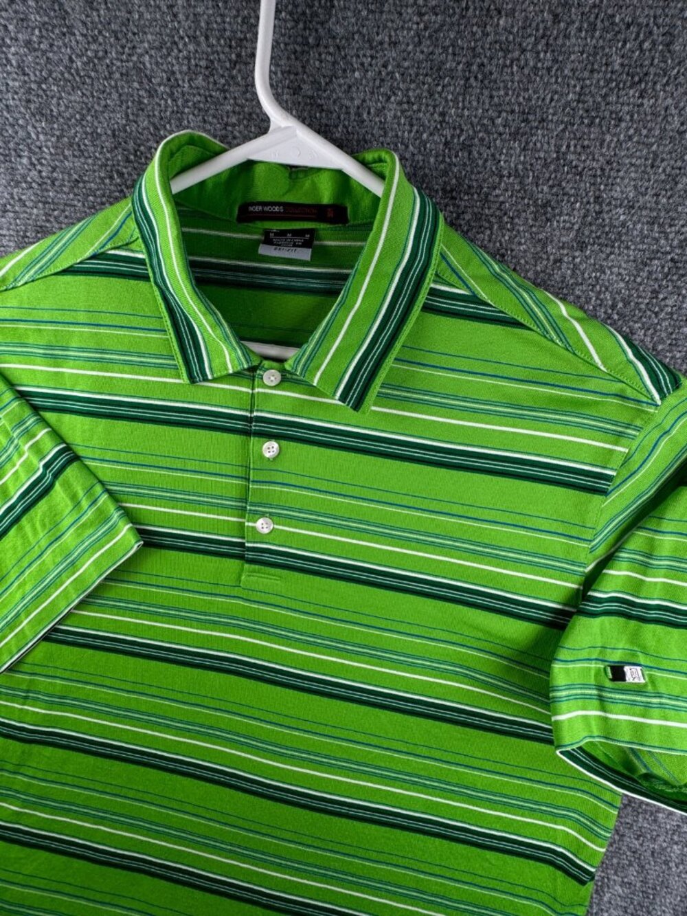 Nike Tiger Woods Shirt Men Medium Green Striped Golf Polo Dri-fit Cotton Blend